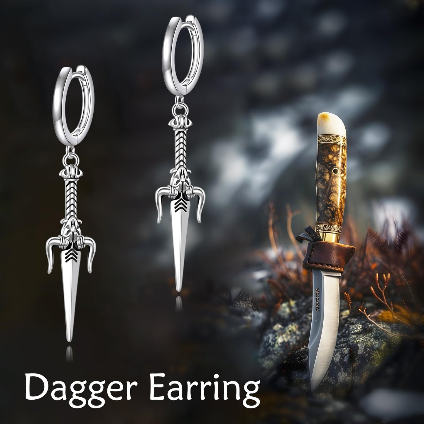 Trident Dagger Earrings 925 Sterling Silver Trident Drop Earrings Dagger Dangle Earrings Demon Gothic Jewelry Gift for Women Men