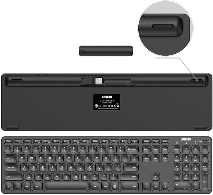 Arteck 2.4G Wireless Keyboard and Mouse Combo Ultra Slim Full Size Keyboard Keyboard and Ergonomic Mice for Computer Desktop PC Laptop and Windows 11/10/8/7 Build in USB-C Rechargeable Battery