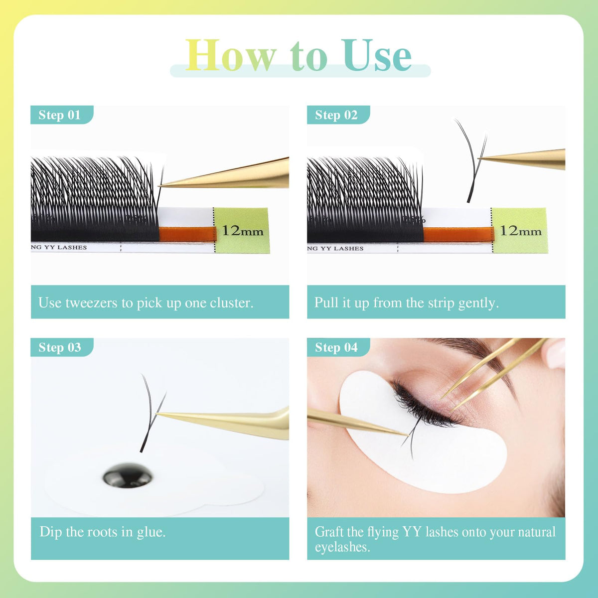 NAGARAKU Flying YY Eyelash Extensions Supplies y lash 0.07mm D curl 12mm Premade Fans 4D Russian Volume Y Shape Faux Mink Matte