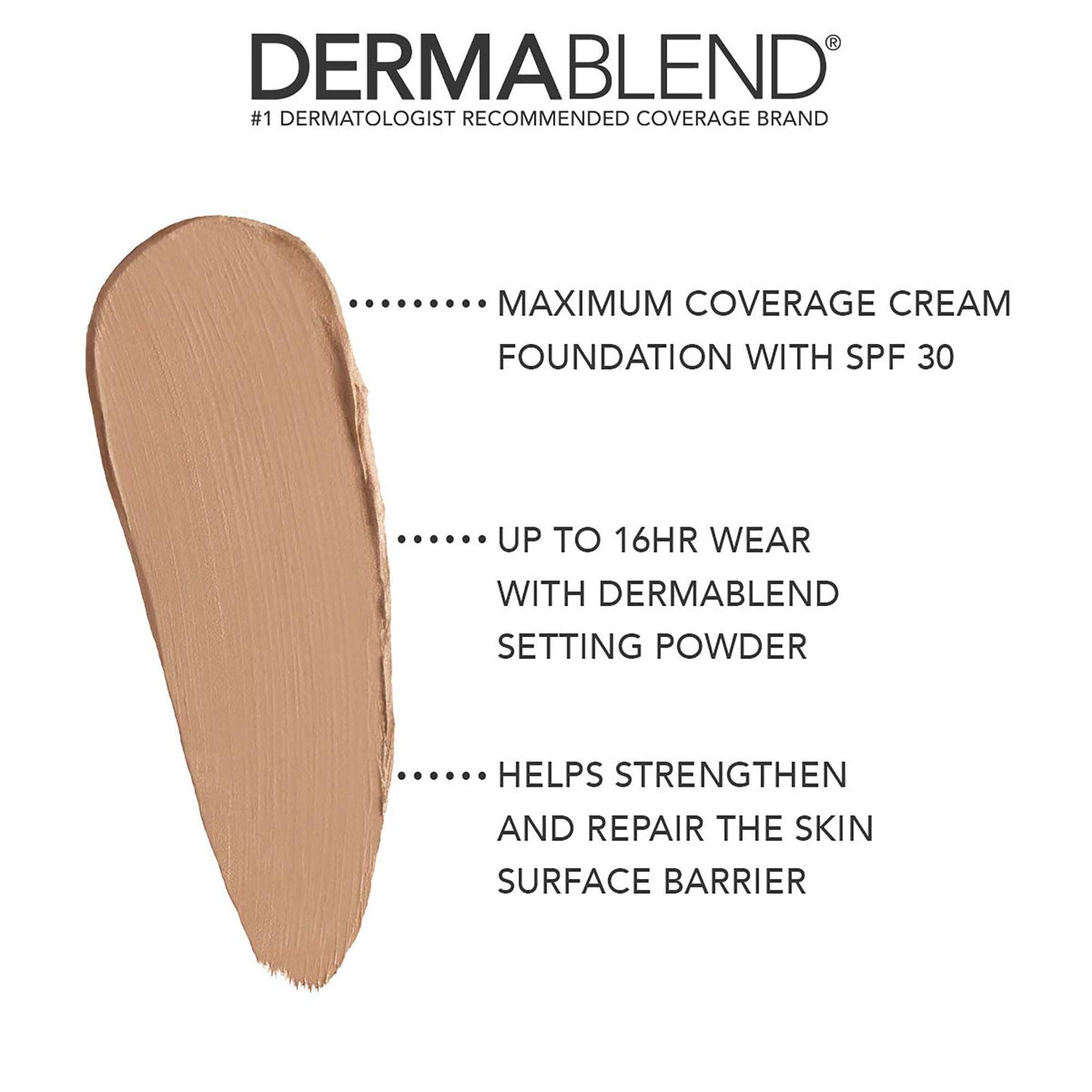 Dermablend Cover Creme High Coverage Foundation with SPF 30, 40W Caramel Beige, 1 Oz.