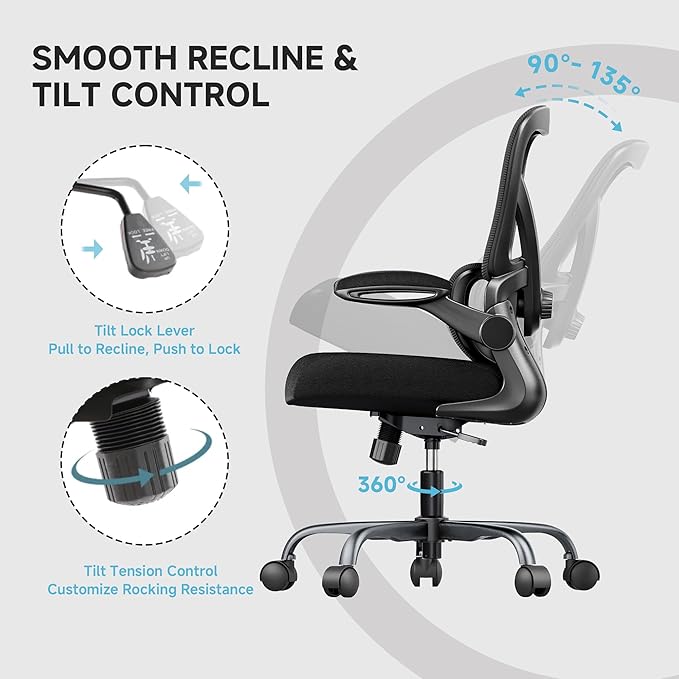 PKPT Mesh Office Chair, 330LBS Ergonomic Desk Chair with Adjustable Lumbar Support, Executive Computer Chairs for Home Office, Black