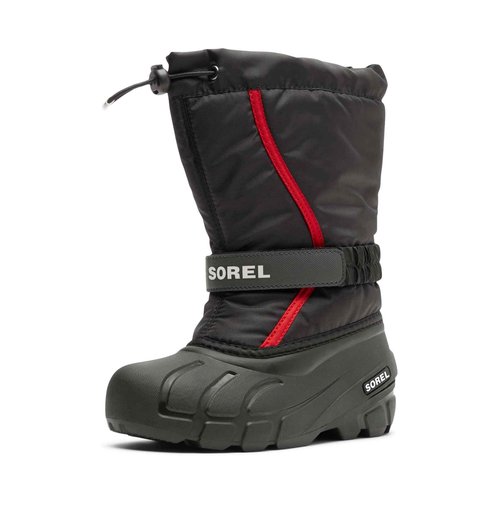 SOREL Children's Flurry Boot - Black, Bright Red - 8
