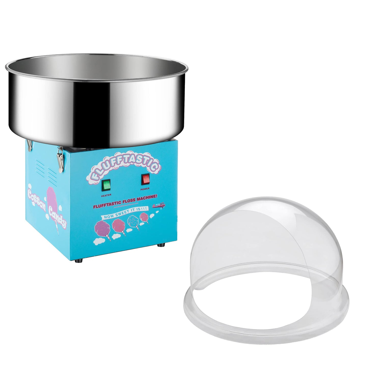Cotton Candy Machine – Flufftastic 1000W Floss Maker with Dome Shield and Stainless-Steel Pan – Party Treat Maker by Great Northern Popcorn (Blue)