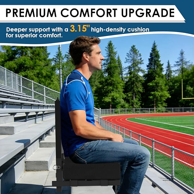 LLEVTIC Stadium Seats with Back Support,Bleacher Chairs with Cushion, Portable Folding Stadium Chair with Removable Cushion and Large Pocket for School Events Sports Game