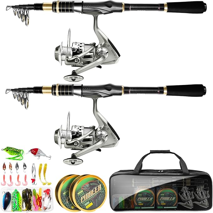 Telescopic Fishing Rod Combo - 2PCS 6.9 7.89FT Collapsible Carbon Fiber Pole Set, Spinning Reel Lures Lines Kits with Carr...