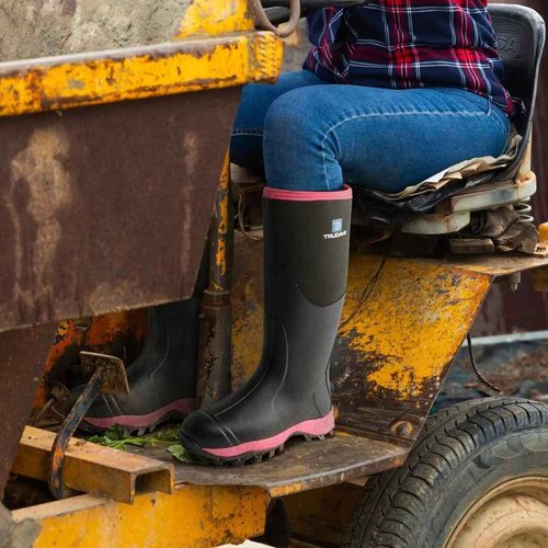 Trudave Rubber Boots for Women with Steel Shank, Waterproof Insulated Mud Rain Boots, 6mm Neoprene Anti-slip Outdoor Work Boots, Pink, Size 6