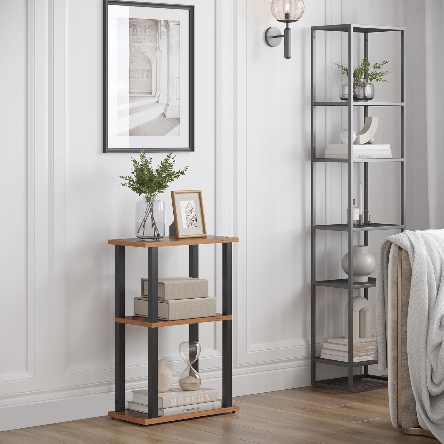 TUTOTAK Small Side Table, Narrow End Table, Bedside Table, Set of 2, Couch Side Table with Wheels for Living Room or Bedroom, Brown V1TB01BB0612EU