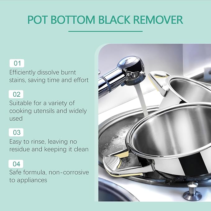 Pot and Pan Cleaner Gel, Magic Pot Bottom Cleaning Gel, 5 fl oz Tough Stove Top and Cookware Cleaner, Removes Stubborn Stains on Stainless Steel, Cast Iron, Copper Pots