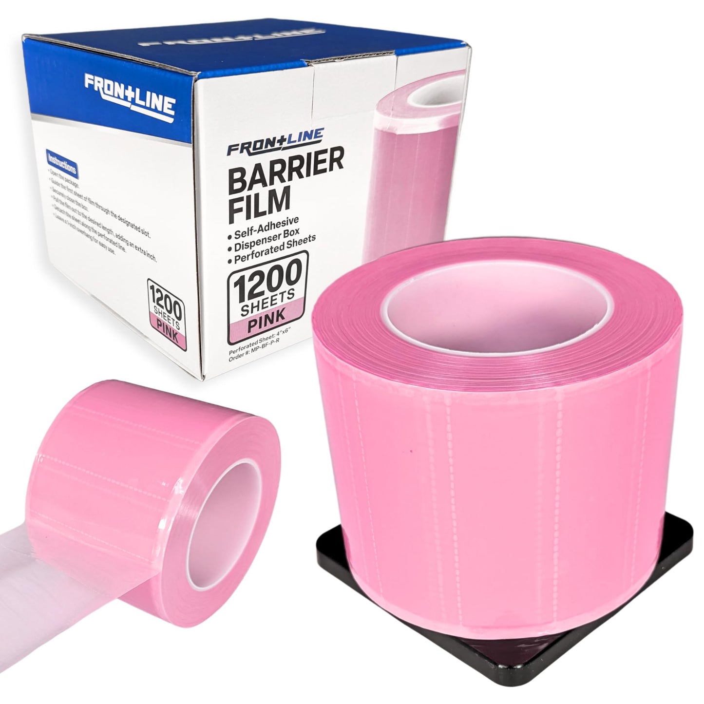 Frontline Dental Barrier Film Roll 4" x 6" Medical Grade Surface Protection Easy Peel Residue Free Tape with 1200 Perforated Sheets for Dental, Medical, Tattoo, and Beauty (Pink)