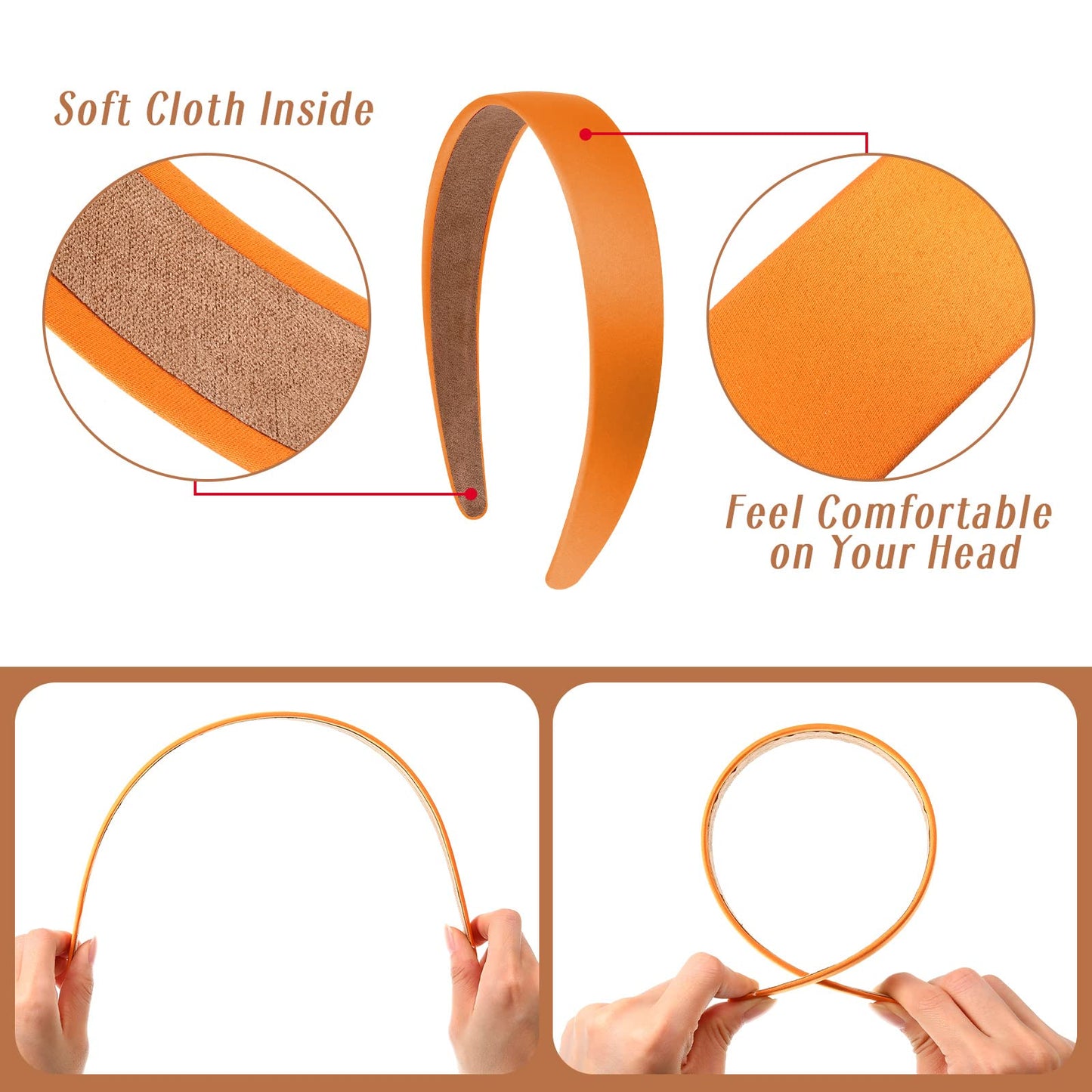 Janinka 36 Pcs Hard Headbands Bulk Plain Satin Headband Hard Headbands 1.2 Inch/ 3 cm Non Slip Ribbon Decor DIY Hair Holiday Cos