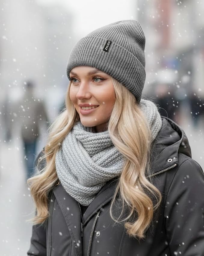 Zylioo Oversize Beanie Hats, XXL Big Size Ribbed Knit Cuffed Winter Hat for Cold Weather, Warm Skull Watch Cap
