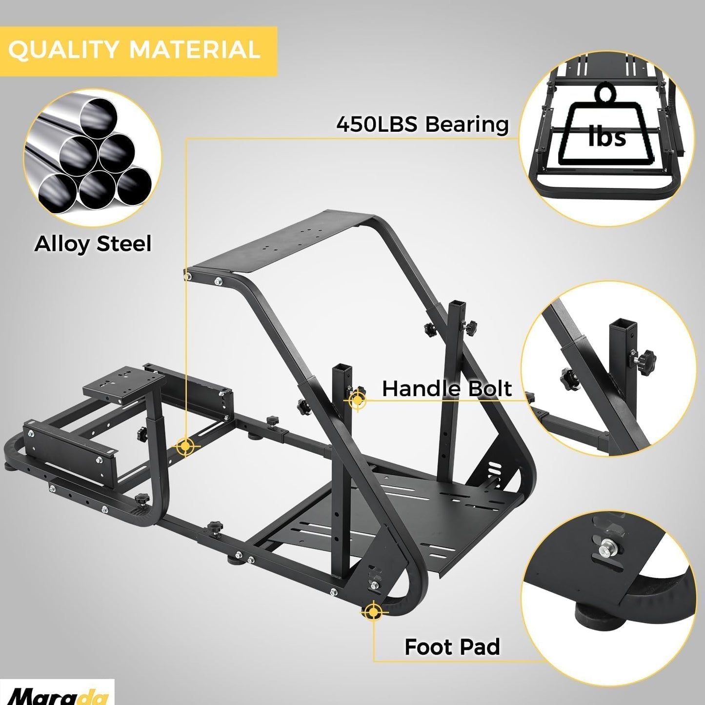 Marada Reinforced Stabilizing Racing Steering Wheel Cockpit Fit for Fanatec, for PXN, for Thrustmaster, for Logitech Device Adjustable Driving Simulator Stand, Wheel Pedal Handbrake Not Included