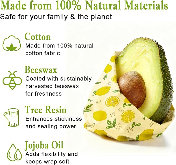 Reusable Beeswax Wraps For Foods, Cheese, Sandwich & Bread- 13 x 39'' Cut to Size - Eco-Friendly Food Storage Alternative to Plastic Wrap & Cheese Paper (Lemon Pattern002, 13x39'')