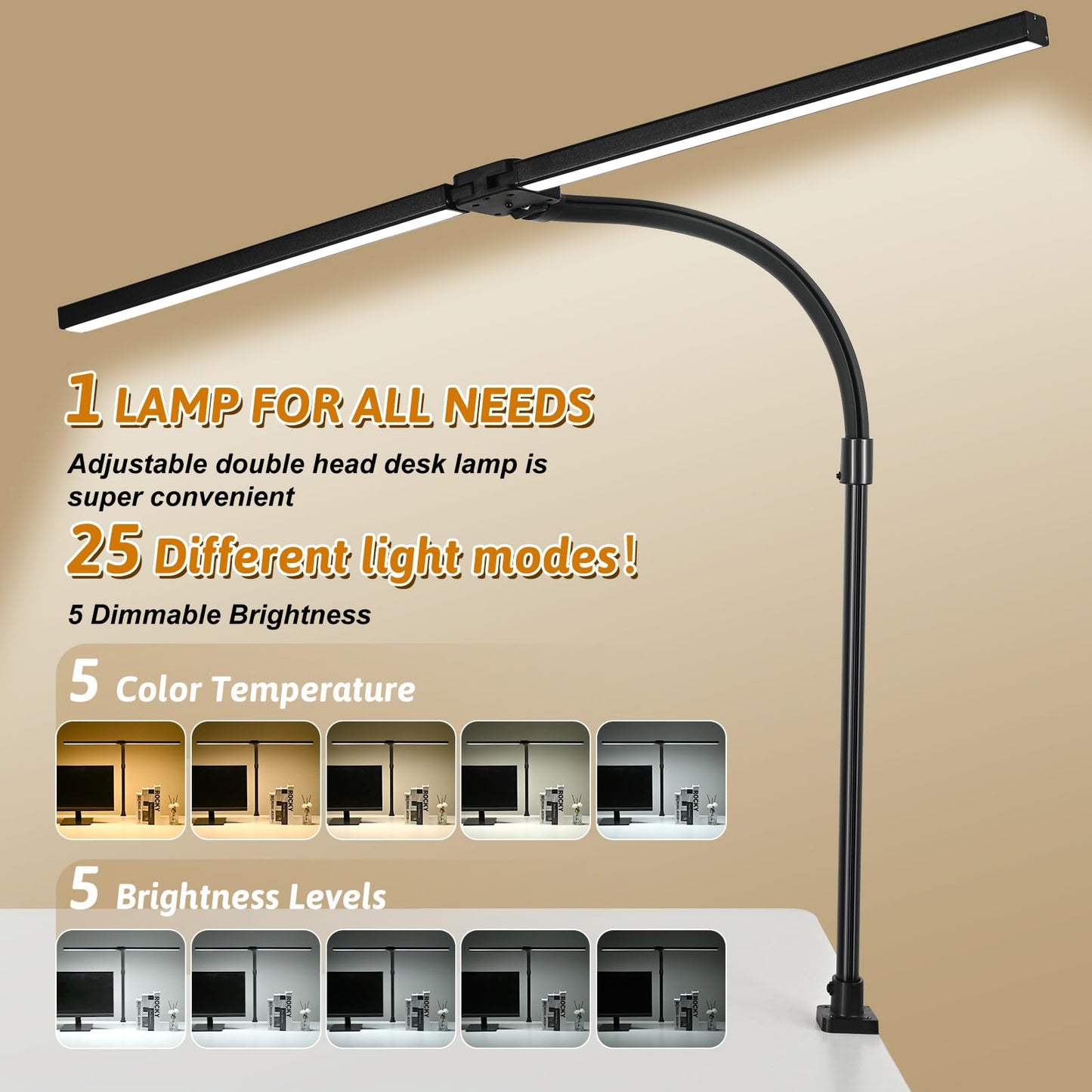 MACASA Double Head LED Desk Lamp with Remote Control for Home Office 24W Brightest Computer Desk Light for Workbench Drafting Architect Study Reading with Anti-Glare Cover