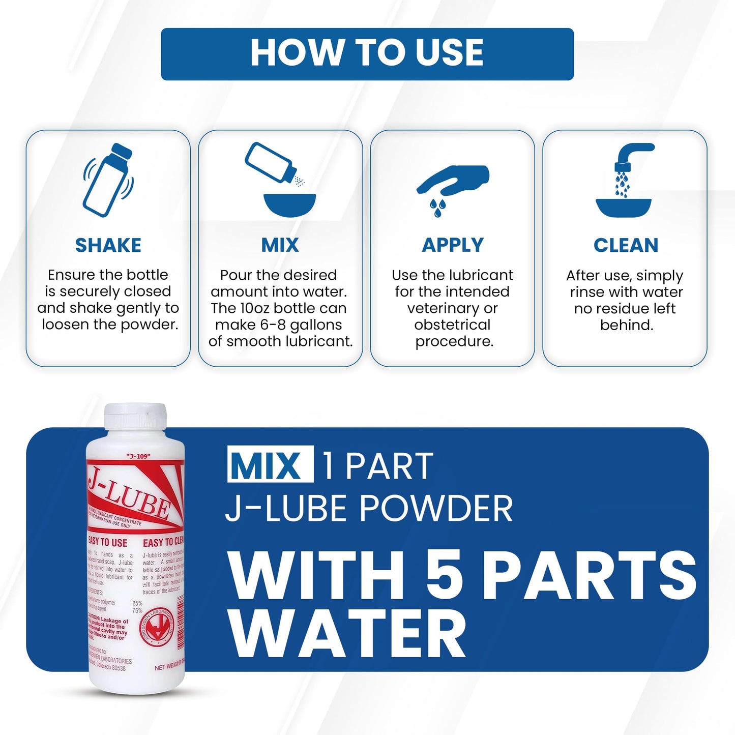 JorVet J-Lube Powder Lubricant | Easy-Mix Formula, Non-Irritating & Mess-Free | 10oz Bottle Makes 6-8 Gallons | Trusted for Veterinary & Obstetrical Use | Safe, Smooth & Easy to Clean | Red White