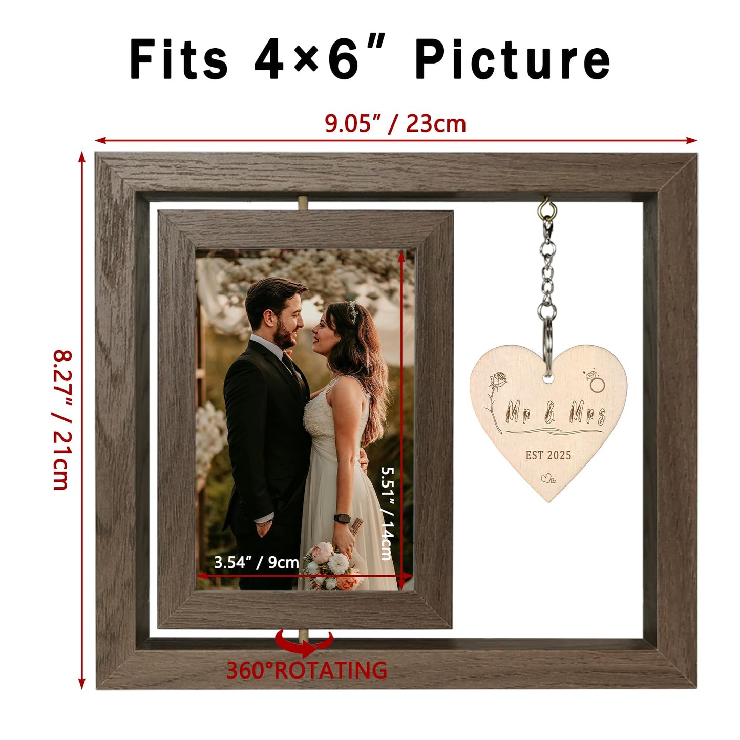 EYITUPC Rotating Wedding Picture Frame Gift for Bride – Bridal Shower Gift, Bride to Be Engagement Gifts for Couples, Mr and Mrs Wedding Photo Frame – Newlywed Gifts 2025 (Display Two 4x6)