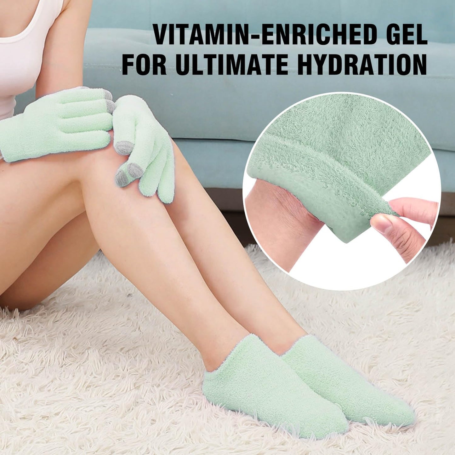 HATINXIA Moisturizing Socks and Gloves Set, Silicone Gel Socks for Cracked Heels & Dry Feet for Women, Spa Hydrating Gloves for