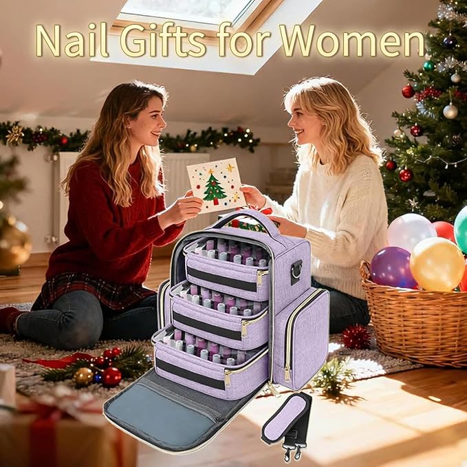 YOREPEK Nail Polish Organizer Holds Up to 72 Bottles (15ml - 0.5 fl.oz) and Nail Lamp, Nail Polish Storage with 3 Removable Pouches & Multiple Storage Sections for Manicure Set, Gift for Manicurist