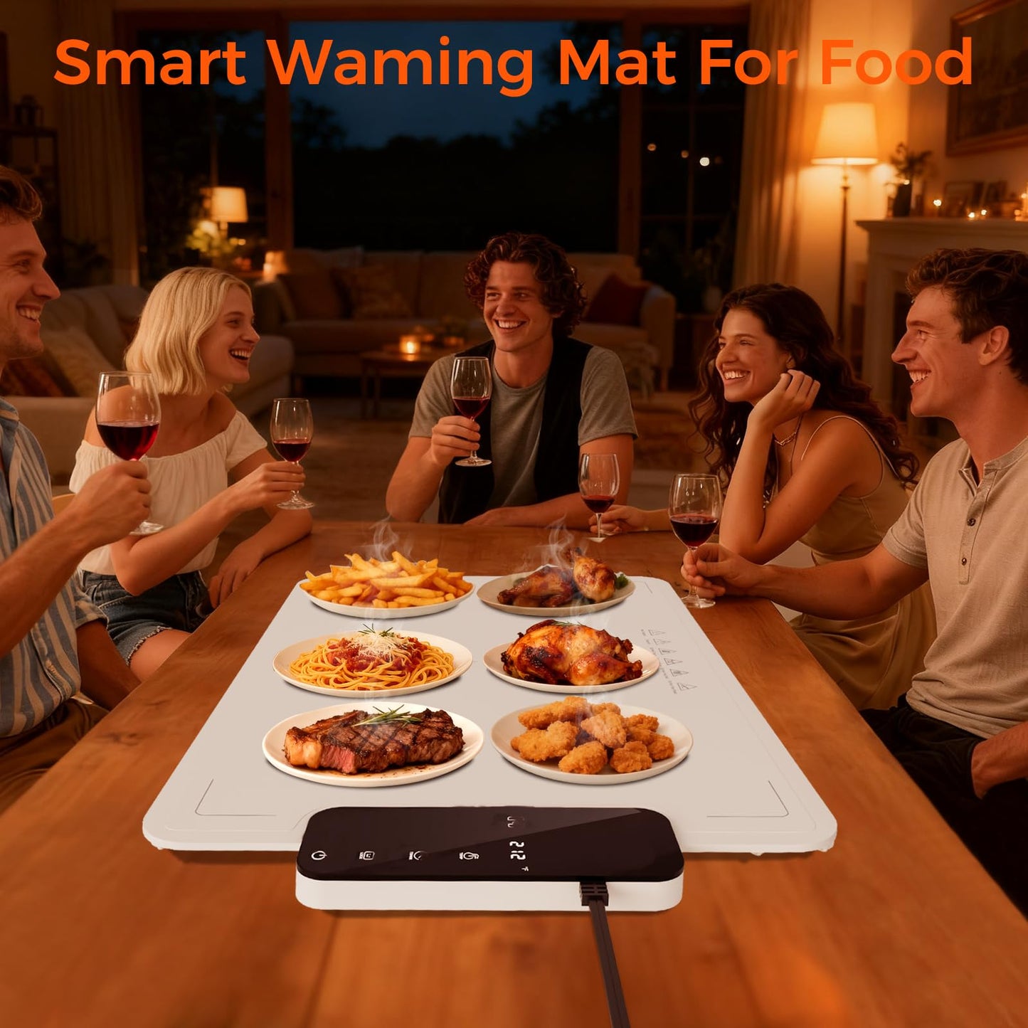 Warming Mat for Food -IPX9 Waterproof Electric Food Warming Tray for Buffet(24"x16"), Portable Countertop Food Warmers for Parties, Dishasher-Friendly, 6-Level Temp 6-Hour Timer, Beige
