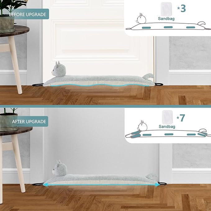 Marwood Under Door Draft Stopper Decorative Wind Stopper 32 inch for Door & Window, Weighted Animal Air Draft Stopper Snake Noise Blocker for Bottom of Door with Hanging Loops - Grey Cat