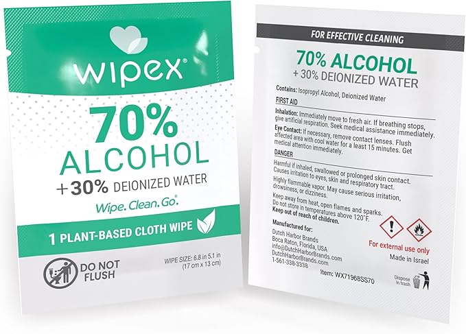 Wipex 70% Isopropyl Alcohol Wipes Individually Wrapped Sachets, Large Electronic wipes in Dispensing Box, Alcohol Prep Wipes, Screen Wipes & Tech Wipes for Sanitizing 100 Count (Pack of 2)