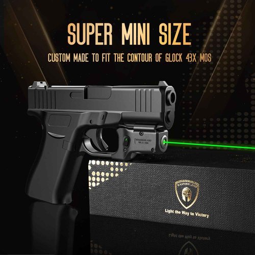 WARRIORLAND Green Laser Sight Fit Glock 43X MOS with Kydex Holster,Green Beam Sight with Power Indicator, Glock 43X MOS Laser with IWB Holster Right Hand, WLS-100G w/ G43X MOS