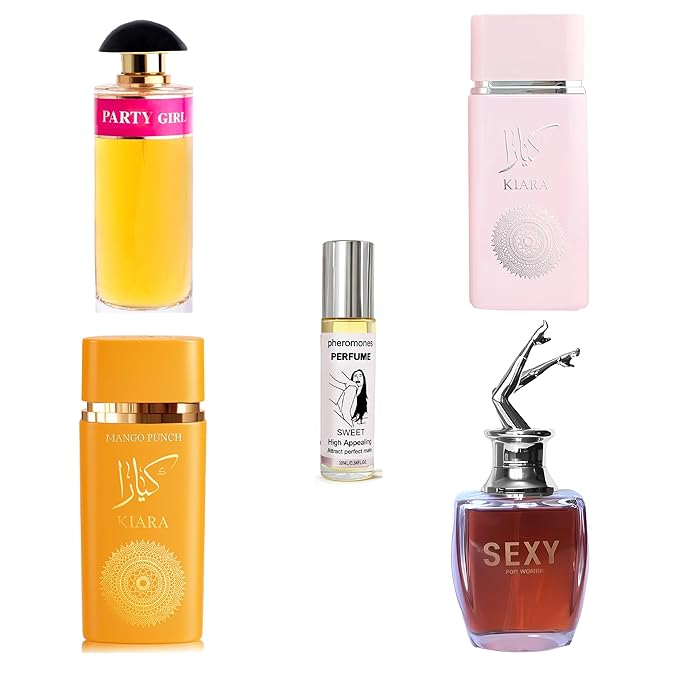 4-Piece Women's Perfume Set with 10ml Rollerball, EDP Collection, Variety of Fragrances,Long Lasting Fragrance (Sexy for women/Kiara Mango Punch/Kiara pink/PARTY GIRL)