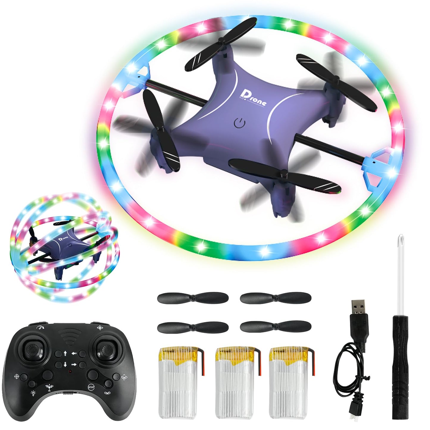 Mini Drone for Kids, Small Beginners Small RC Drone Quadcopter Drones, 2.4G Remote Control Toy with LED Lights, One Key Take Off/Landing, 360° Spinning, 90 Degree Circle Flight Gifts for Boy Girl