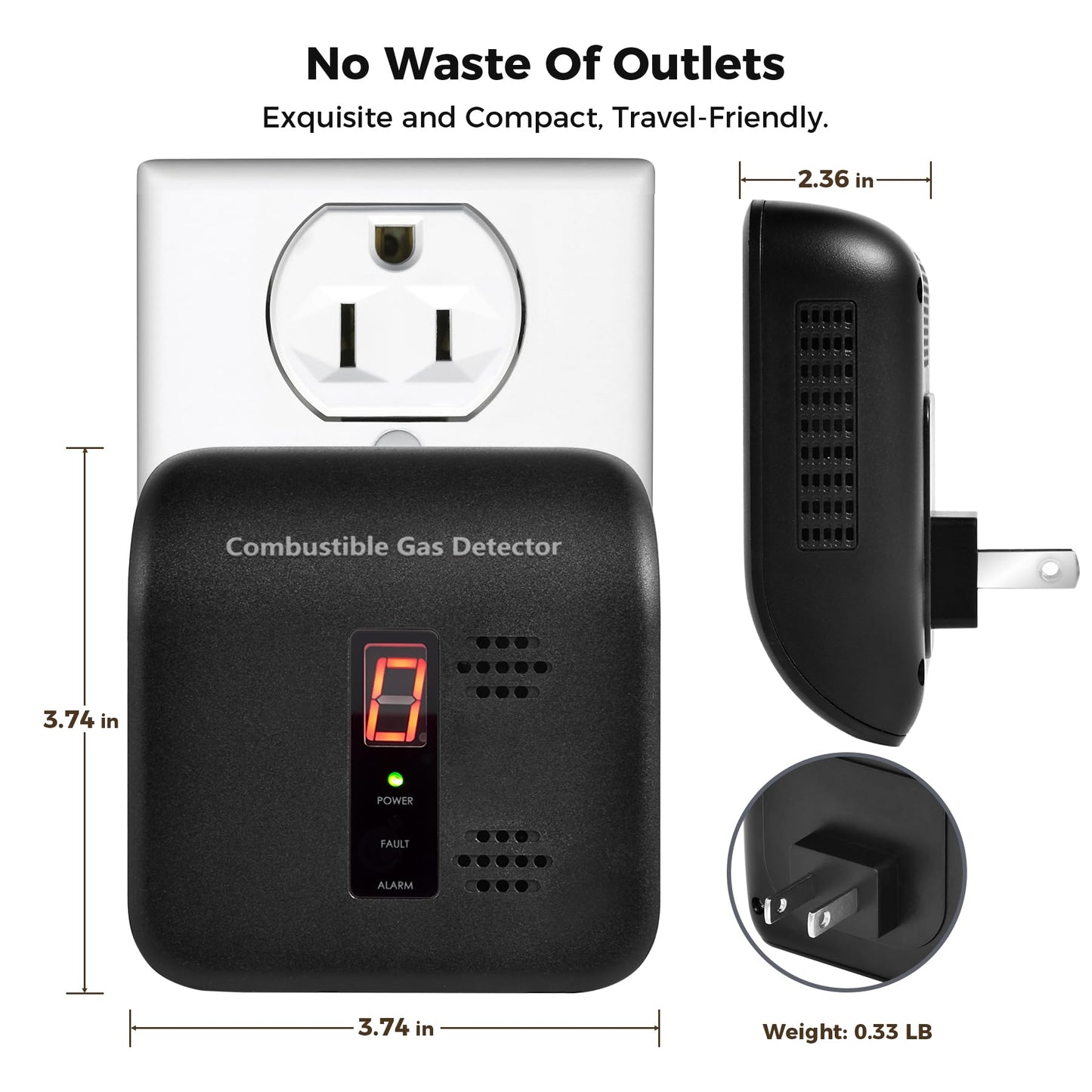 Xalire Plug-in Natural Gas Leak Detector for Home - Sensitive Alarm for Methane, Propane, Butane & LPG in Kitchen, RV Black