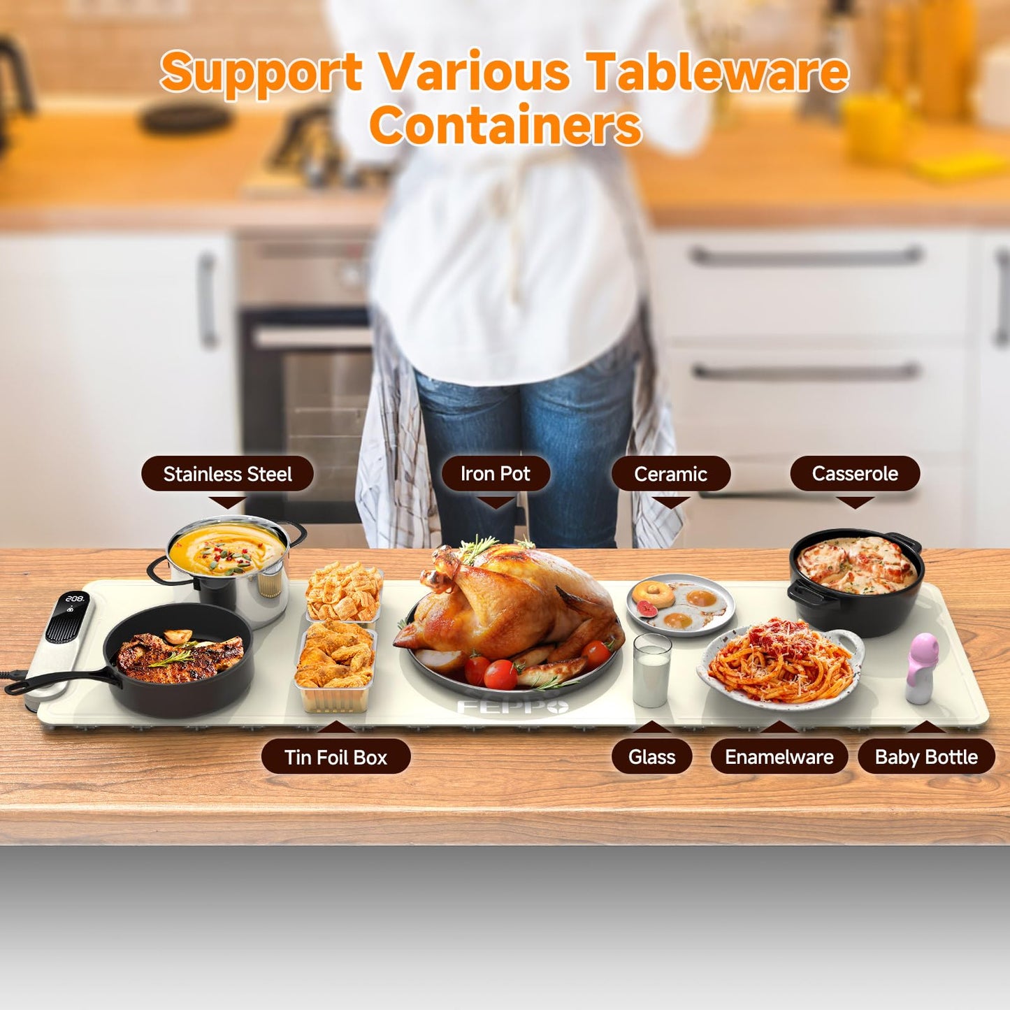 FEPPO Warming Mat for Food, Extra-Long Size 42"x12", Fast Full-Surface Heating Food Warming Mat with 6-Hour Timer & 19-Level Temperature Control, Roll Up Food Warmers for Parties Buffet