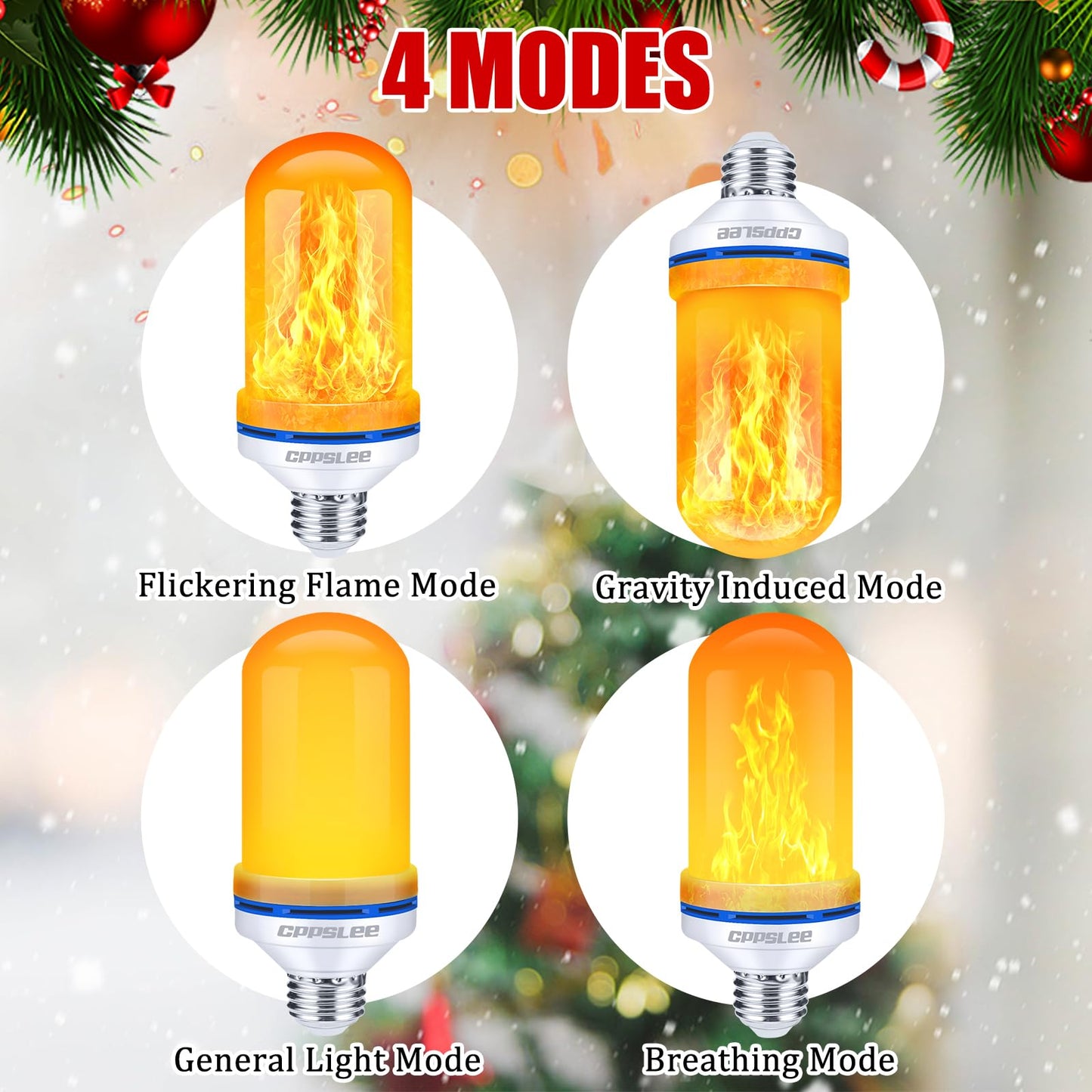 CPPSLEE Upgraded LED Flame Light Bulbs, 4 Modes Flickering Light Bulbs, E26 Base Fire Flame Bulb for Christmas Decorations Outdoor, Halloween Lights Patio Indoor Home Decor (Yellow, 2 Pack)