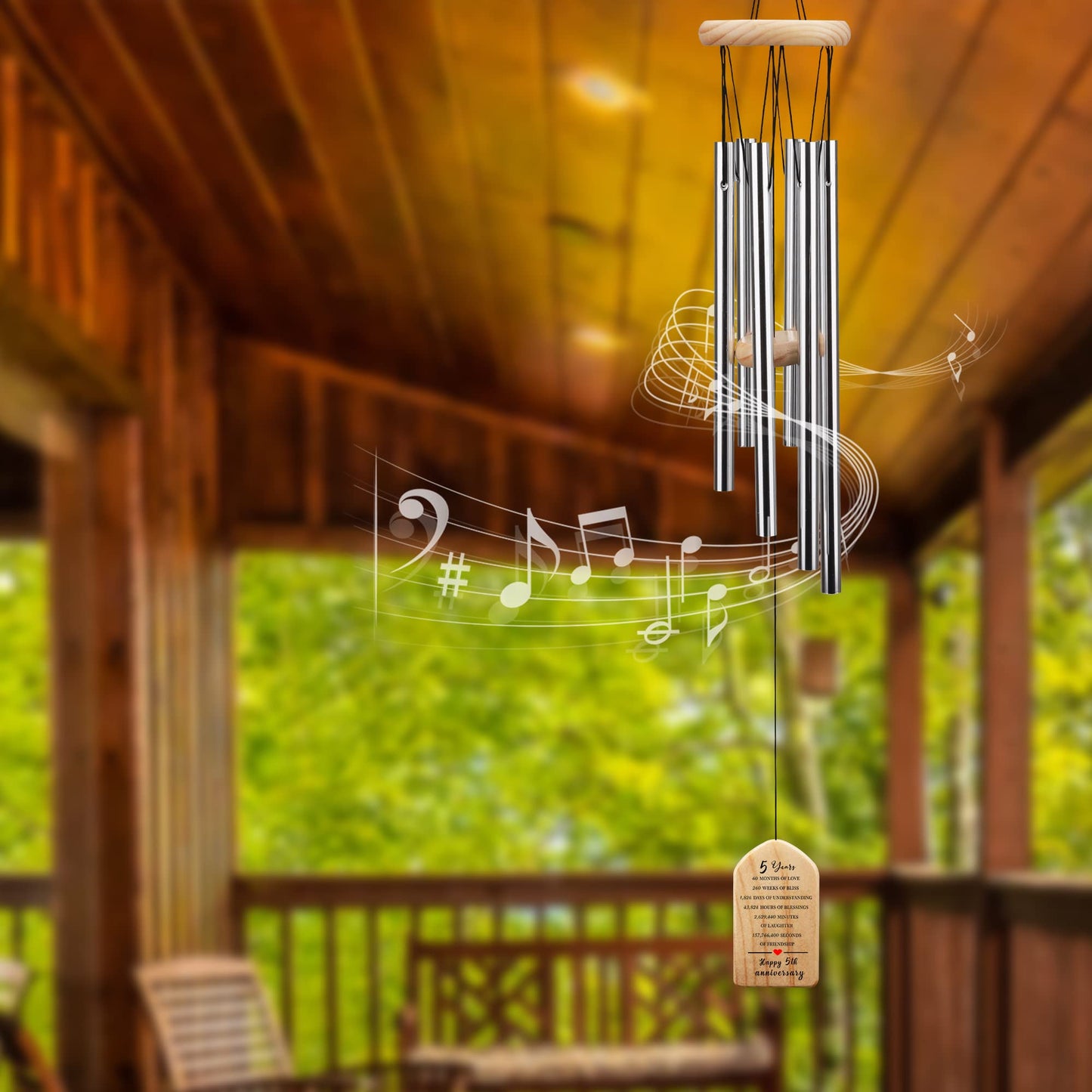 5th Annniversary Wind Chime Gifts for Couples, Happy 5th Ideas, 5 Years of Marriage Wedding Keepsake, 5 Years Anniversary, Wooden Wedding