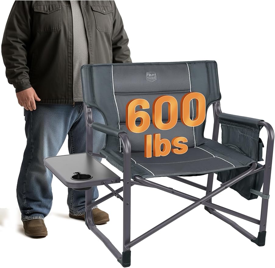 Timber Ridge XXL Directors Chair, 600lbs Capacity Heavy Duty Folding Camping Chair with Side Table & Insulated Pocket, Ove...