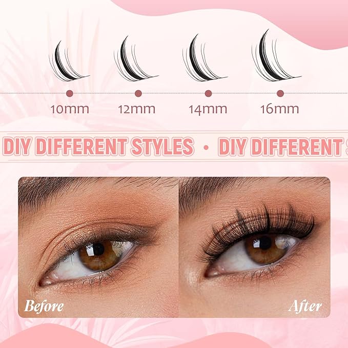 FADLASH Lash Clusters DIY Lash Extensions 10-16mm Eyelash Clusters Wispy Cluster Lashes Natural Look Individual Lashes Thin Band Cluster Eyelash Extensions Volume (XYT)