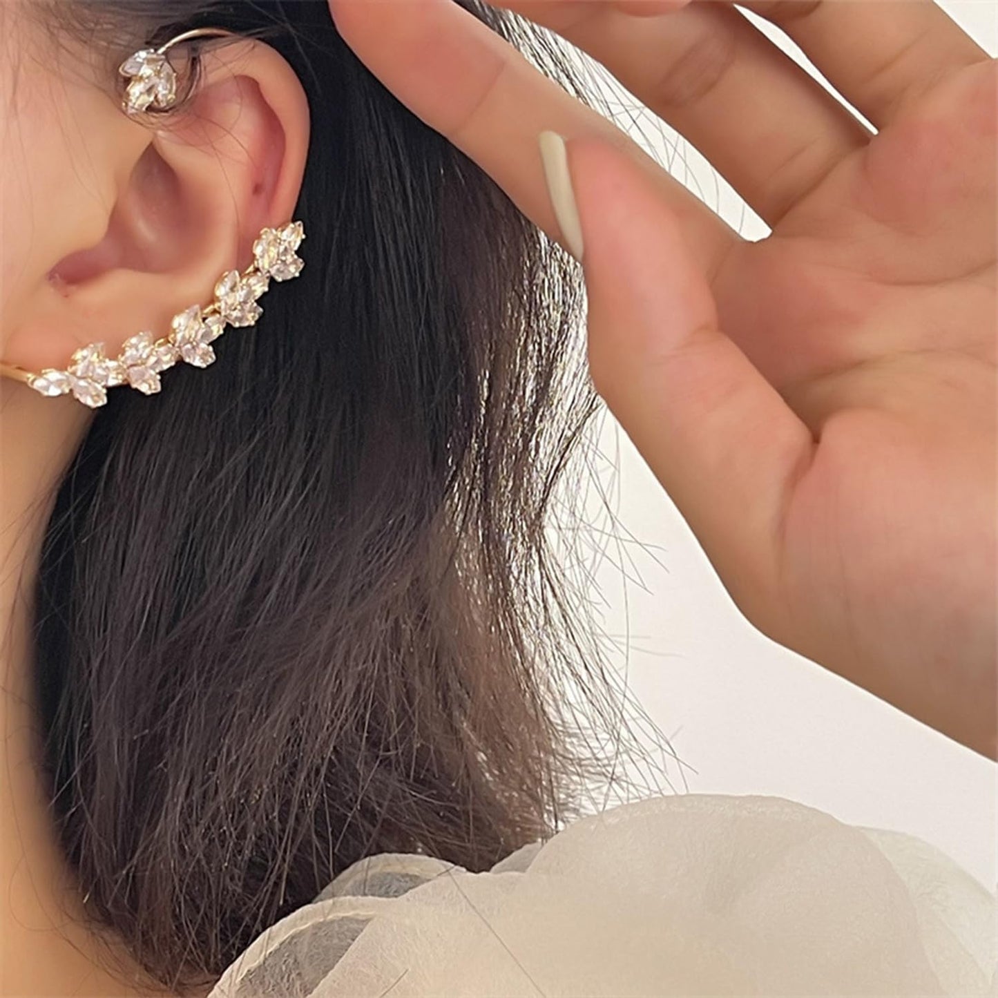 Fanquility 2Pcs Butterfly Earrings Ear Cuffs Non Pierceing Ear Cuff Fake Earrings Rhinestone Leaf Climber Wrap Around Earrings Dainty Adjustable Ear Clip Jewelry for Women (Style10)