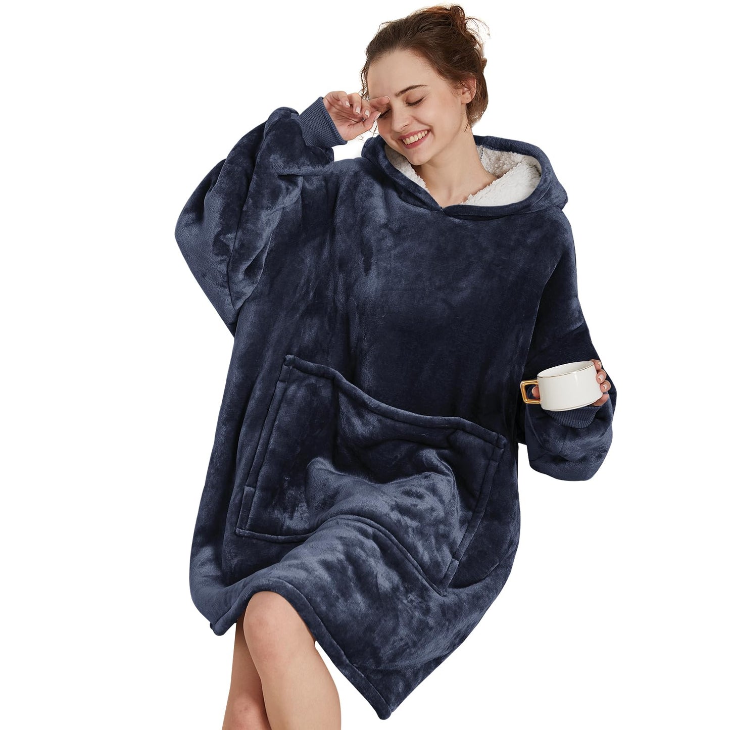 Aemilas Wearable Blanket Hoodie - Sherpa Fleece Blanket Sweatshirt as Gifts for Mom Women Men Boyfriend Girls, Cozy Hooded Blanket with Giant Pocket(Charcoal Grey)