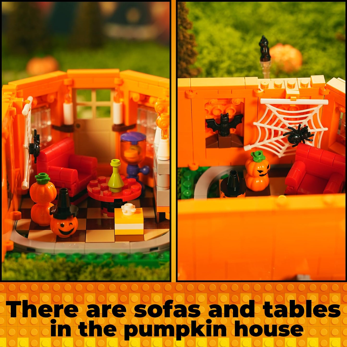 Halloween Pumpkin House Building Kit, Whimsical Halloween Building Set Décor with Adorable Ghost and Pumpkin Toys, Cute Halloween Party Gift, Halloween Building Bricks Compatible with Lego