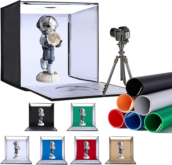 SYSCLOUD Photo Studio Light Box, 20"x20" Professional Photography Photo Light Box with 160 LEDs Lights & 6 Kinds Double-Si...
