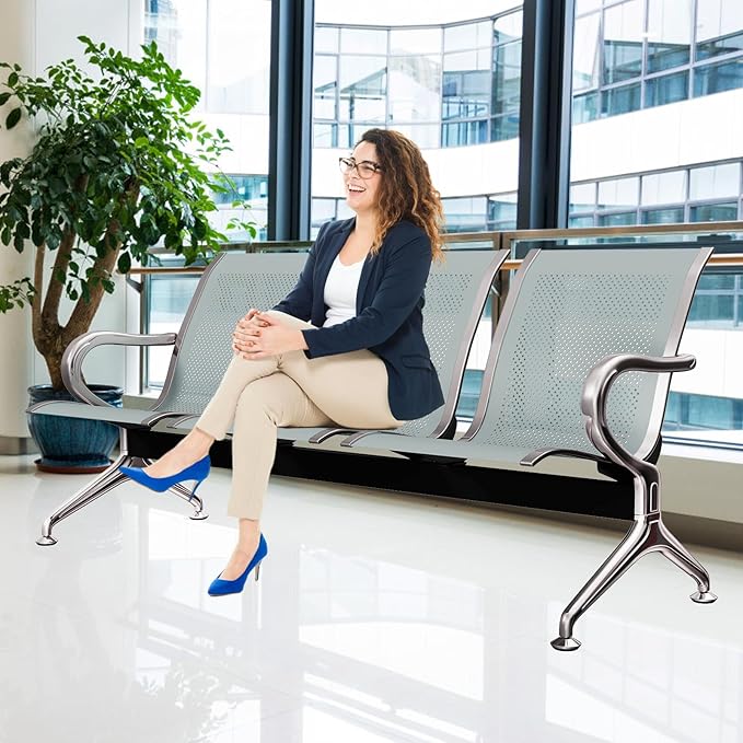 Kinsuite 2Pcs Waiting Room Chairs - 3-Seat Airport Reception Chairs Reception Bench Office Guest Chairs & Reception Chairs for Office Business Bank Hospital, Silver