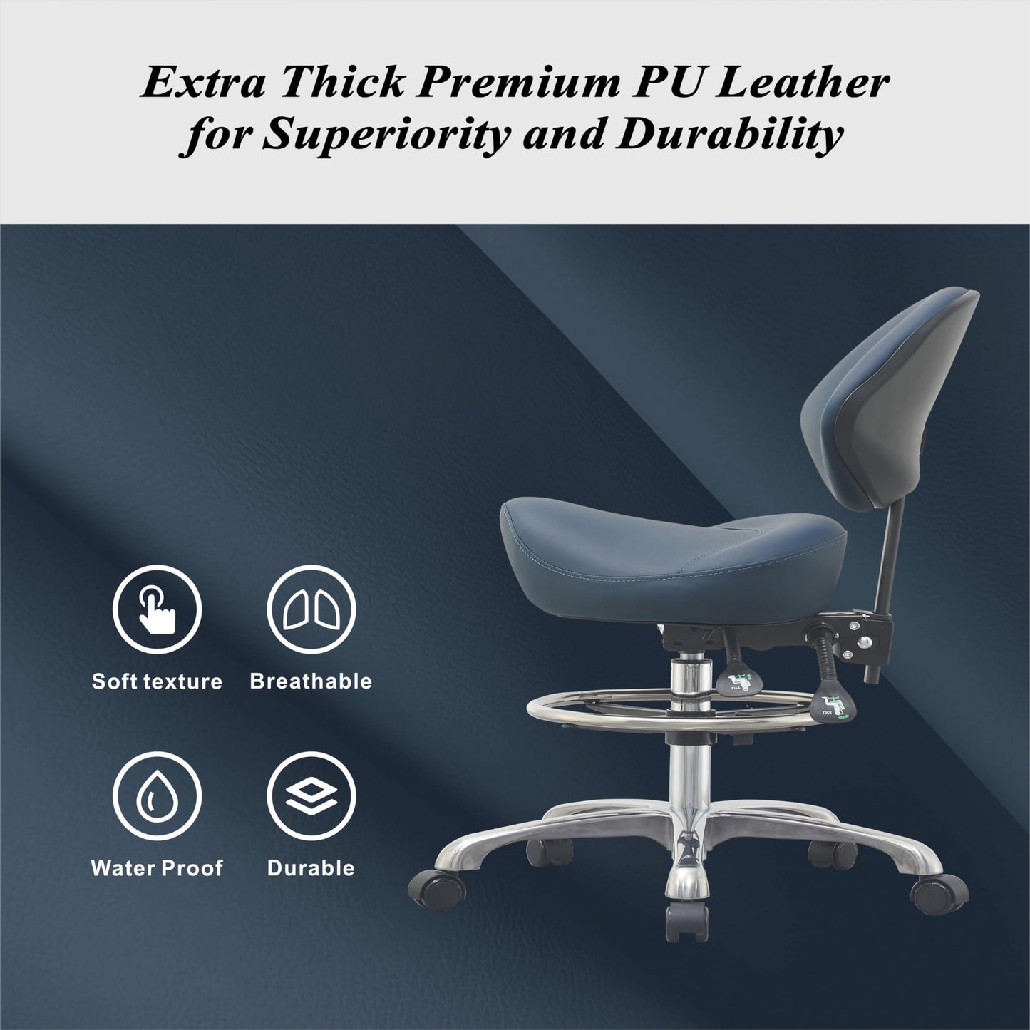 Rolling Saddle Chair with Back Support, Height Adjustable Ergonomic Saddle Stool Chair with Wheels for Dental Hygienist,Salon,Esthetician