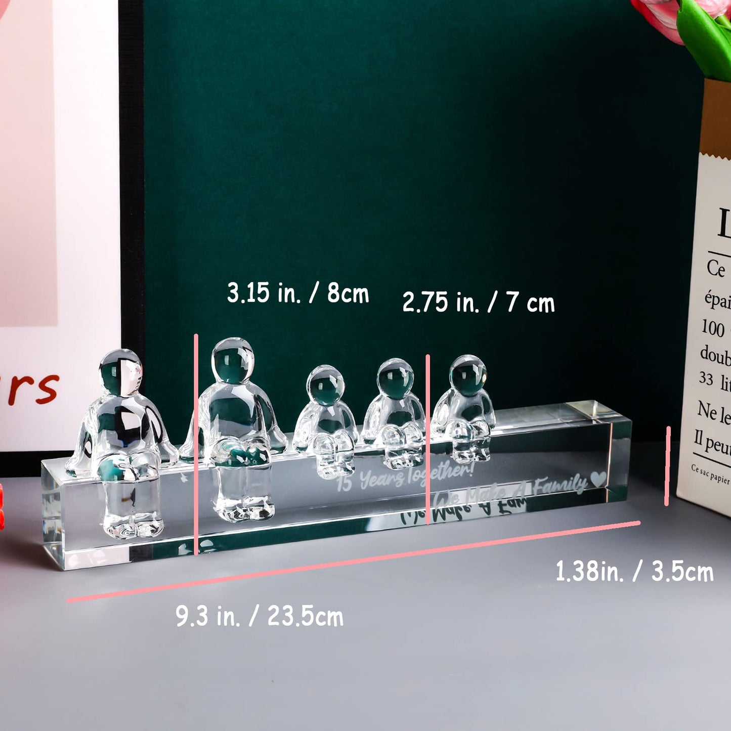 Crystal 15th Anniversary Wedding Gifts for Her Wife,15 Years for Him Husband - 15 Years Together We Made A Family Glass Ornament (3 Children)