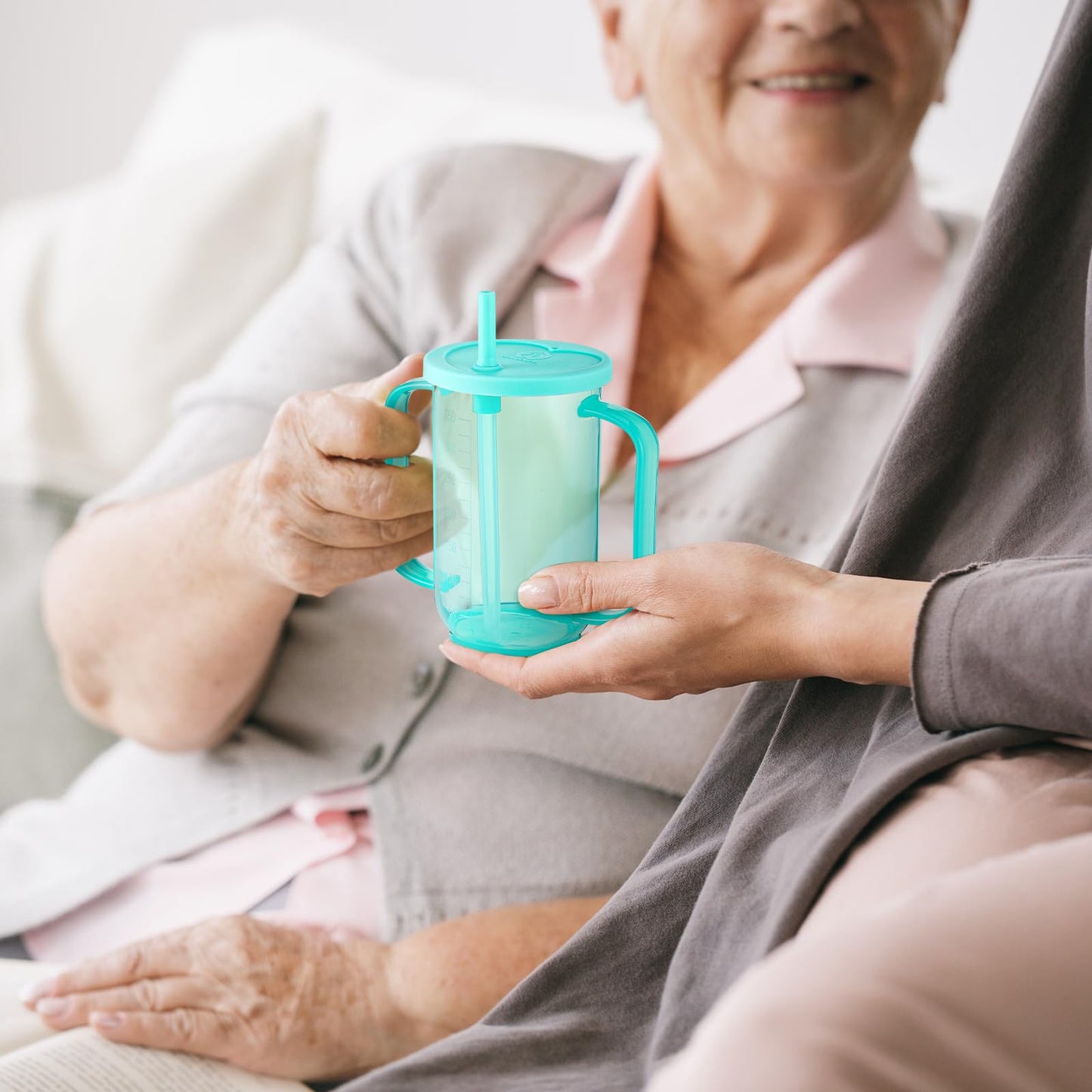 Sliner 3 Pcs Adult Sippy Cups for Elderly 12 oz Straw Sippy Cups with 2 Handles No Spill for Adults Spill Proof Dysphagia Cup for Disabled Patients (Blue)