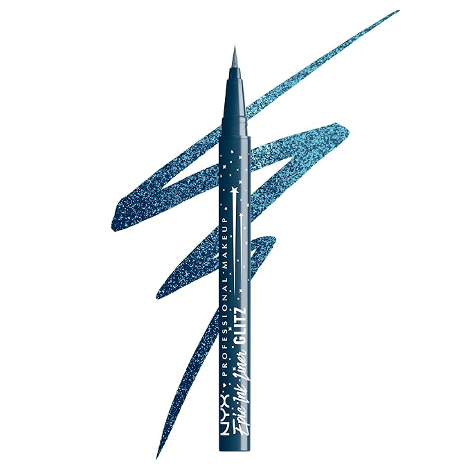 NYX PROFESSIONAL MAKEUP Epic Ink Glitz Liner, Waterproof Metallic Liquid Eyeliner with Vegan Formula - Denim Dazzle (Shimm...