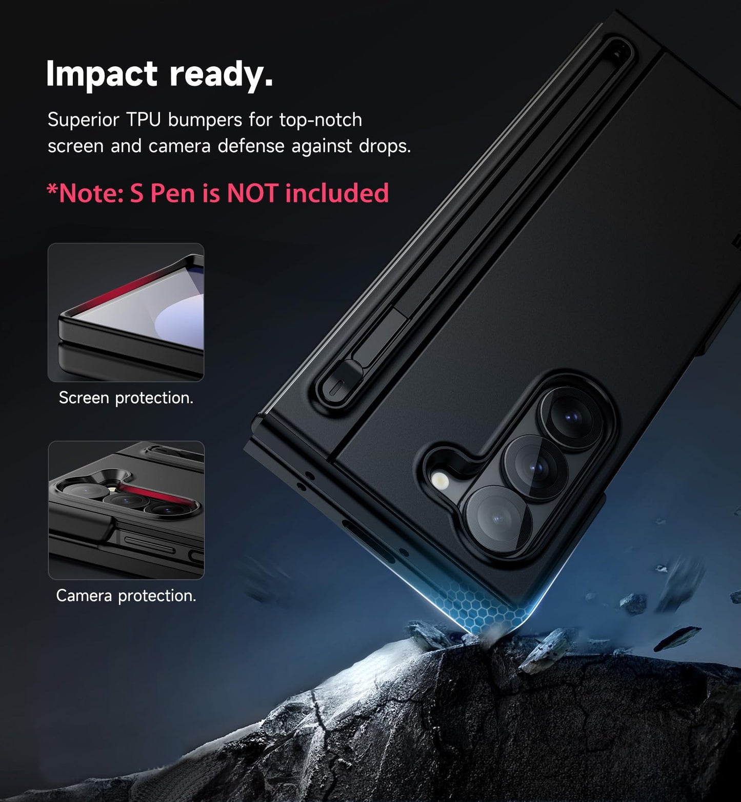 Suritch For Samsung Galaxy Z Fold 6 Case With Kickstand And S Pen Holder [S Pen Not Included], Phone Case For Z Fold 6 2024 -Bla