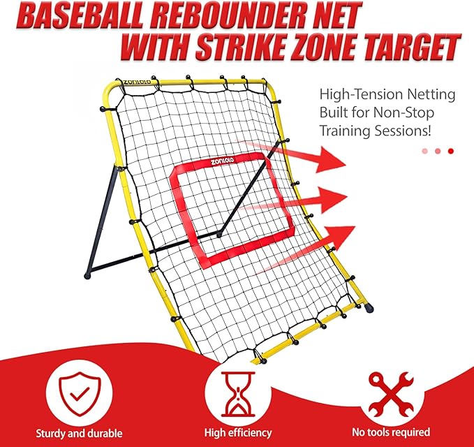 Zonlolo Baseball Pitchback Net, Rebounder Net, Pitching Return Trainer,Three Angles Without Adjusting, Perfect for Solo Playing Catch