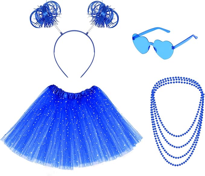 Women Tutu Costume Accessories Set Striped Sock Sunglasses Ponytail Headband Tutu Skirt Necklace for Halloween Mardi Gras