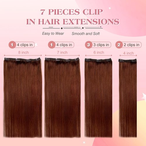 Royaomis Clip in Hair Extensions Real Human Hair, 16inch 120g 7pcs Human Hair Clip in Extensions for Women, Remy Red Hair Extensions Clip Ins, Soft & Natural Human Hair Extensions（16-#M30_33）