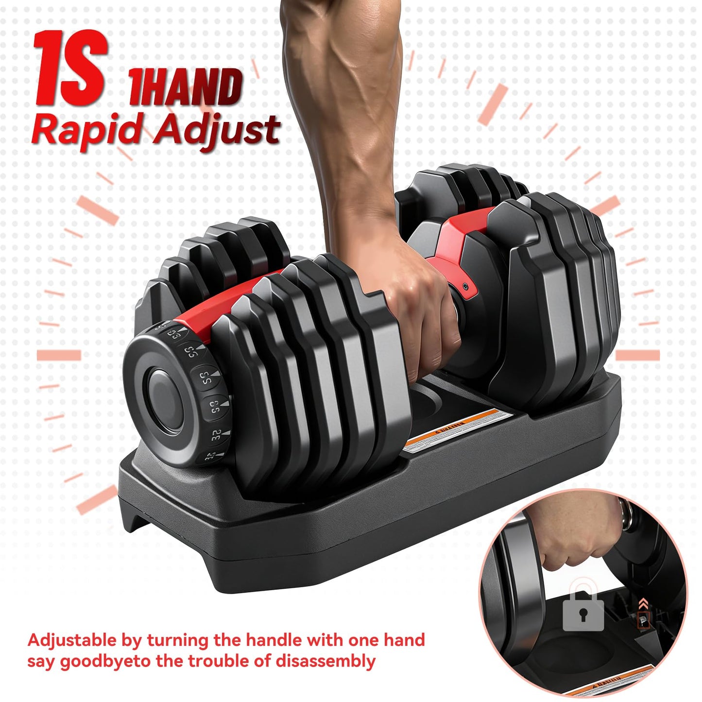 Adjustable Dumbbell 25LB, 2-in-1 Weight with Anti-Slip Handle, Fast Weight Adjustment for Home Gym, Strength Training for Men & Women, Single Dumbbell with Tray
