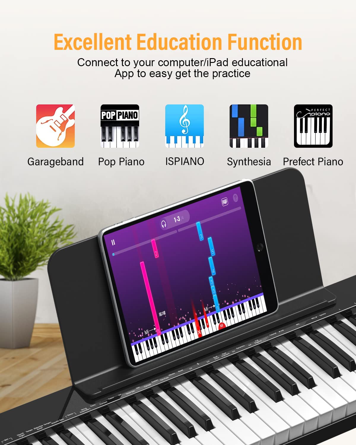 KONIX 88 Key Semi Weighted Keyboard Piano, Full Size Digital Piano with Double X Stand, Portable Keyboard Piano for Beginner Include Sustain Pedal, Power Supply and Piano Bag - Black