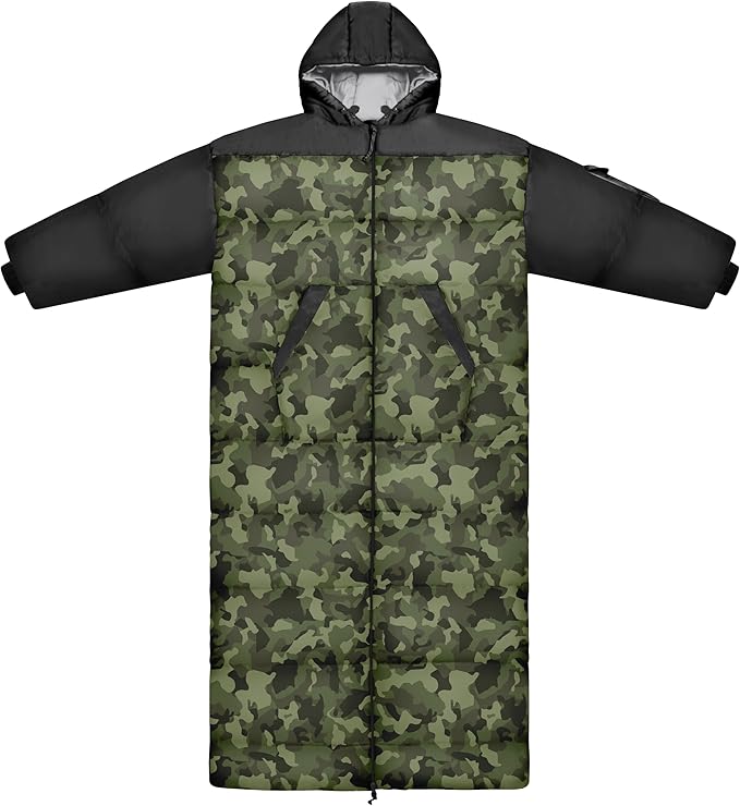 Thermotuff Wearable Sleeping Bag with Dual Hoodie, Long Sleeves, Pockets & Adjustable Drawstring - Ideal for Camping, Cold...